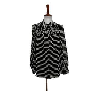 NEW Alfani Womens Striped Blouse Button Up London Style Black White Size 6